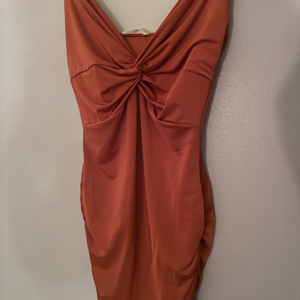 Rust Orange Ruched Dress - Picture 3 of 3